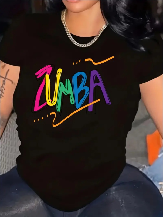 Stylish Zumba Print Crew Neck T-Shirt